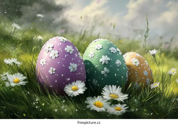 Easter Eggs in a Meadow Illustration