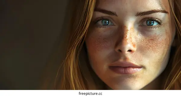 Close up Portrait of a Young Woman with Red Hair and Freckles