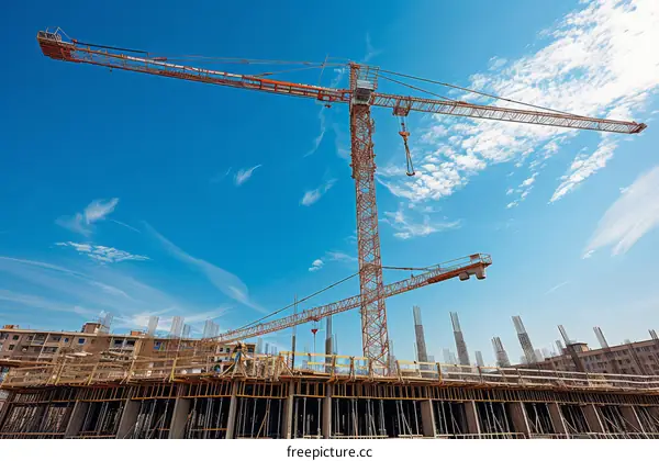 Construction site of a building with a tower crane