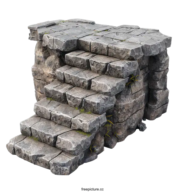 [Transparent Background PNG]Stone stairs with overgrown grass and rocks