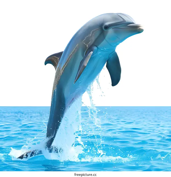 A bottlenose dolphin jumps out of the water