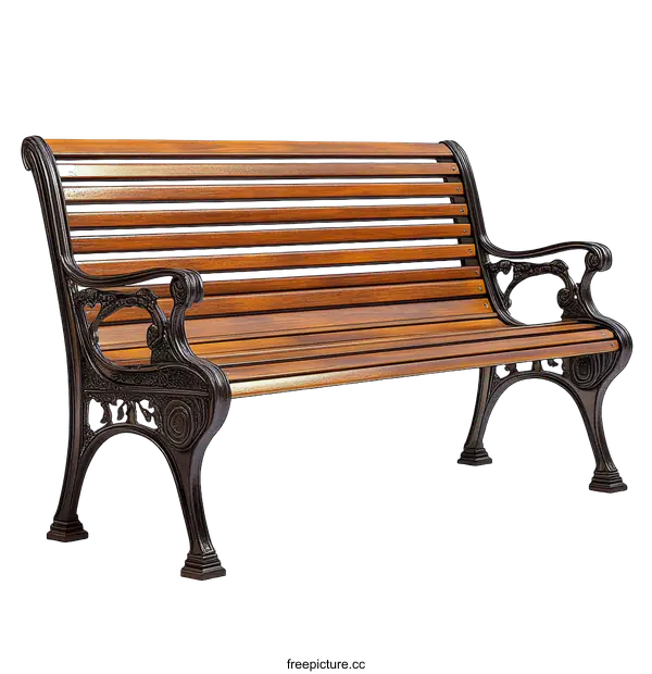 [Transparent Background PNG]Classic Wooden Park Bench Design