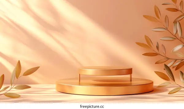 Golden Podium Display with Autumnal Leaves