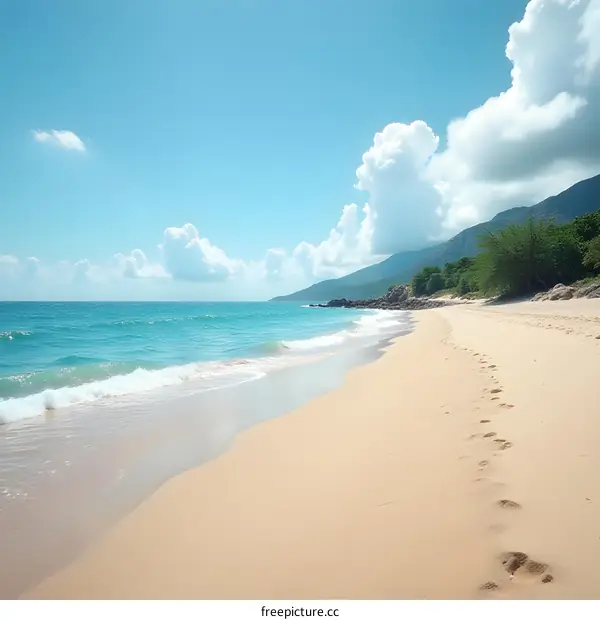 Beautiful Beach Scenery Under Sunny Sky