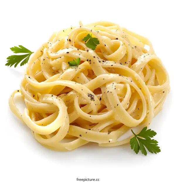 pasta with parsley on a white background