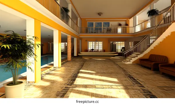 Luxury Interior Design with Swimming Pool and Staircase
