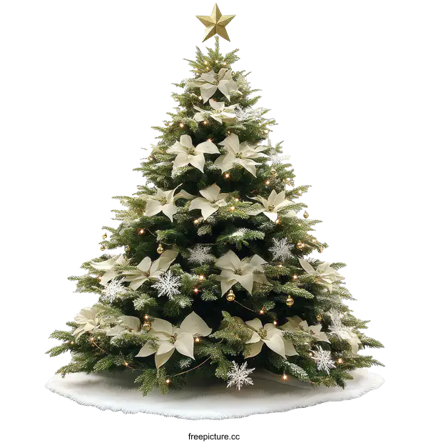 [Transparent Background PNG]Beautiful Christmas Tree with Cream-Colored Decorations