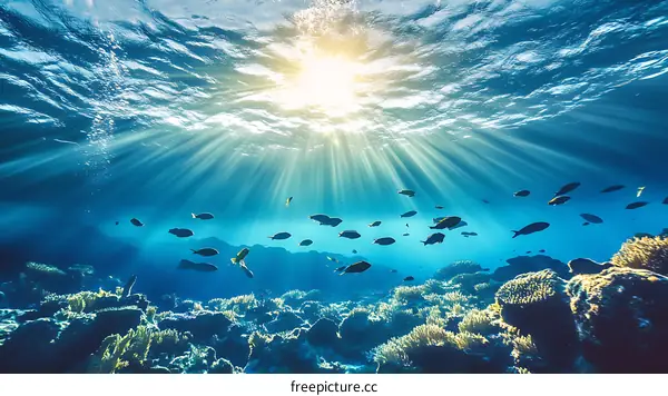Sunlight Piercing the Underwater Coral Reef
