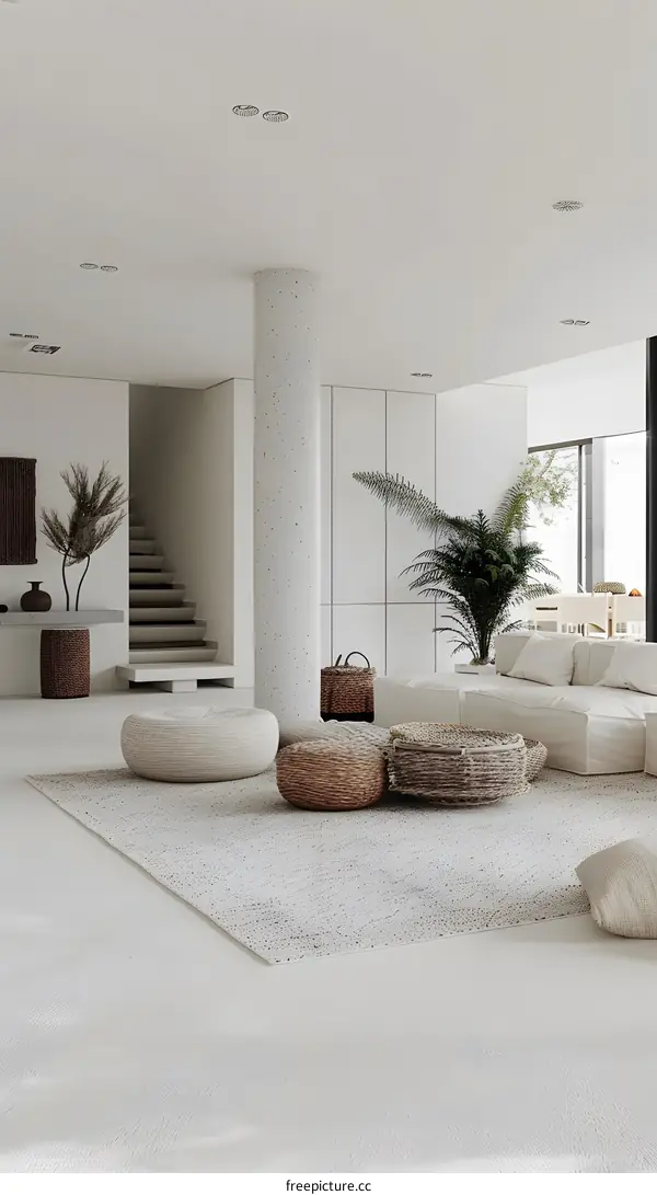 Minimalist Modern Living Room Interior Design with White Walls and Natural Elements