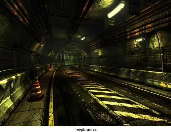 Dark Tunnel Roadway With Lights