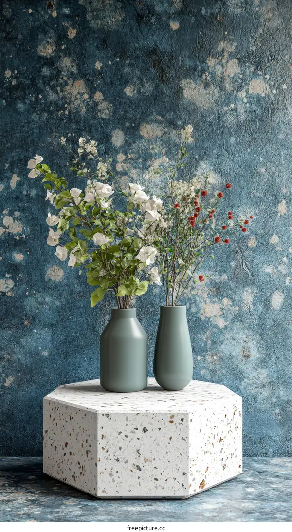 Modern Decorative Stone Table with Flowers