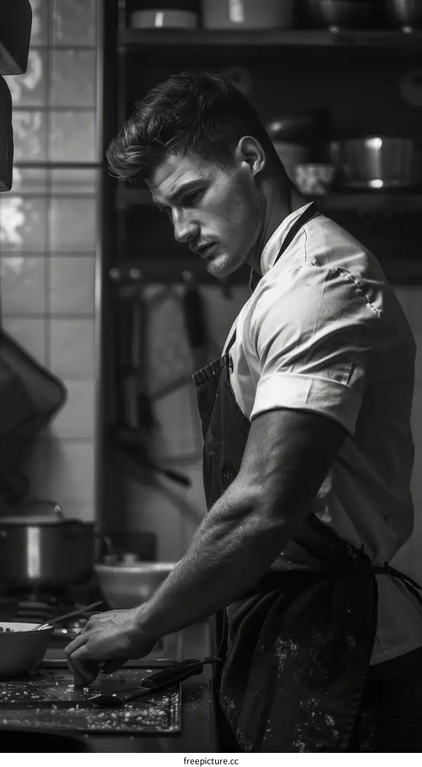 Focused Chef Preparing Food in the Kitchen