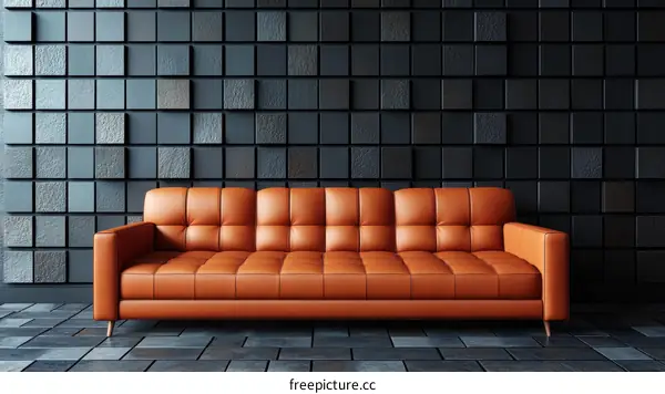 Modern Orange Leather Sofa in a Minimalist Room