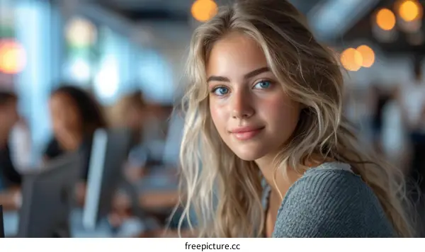 Portrait of a beautiful young woman with blonde hair and blue eyes