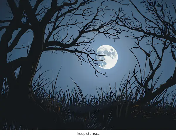 Silhouettes of Trees Underneath Full Moon