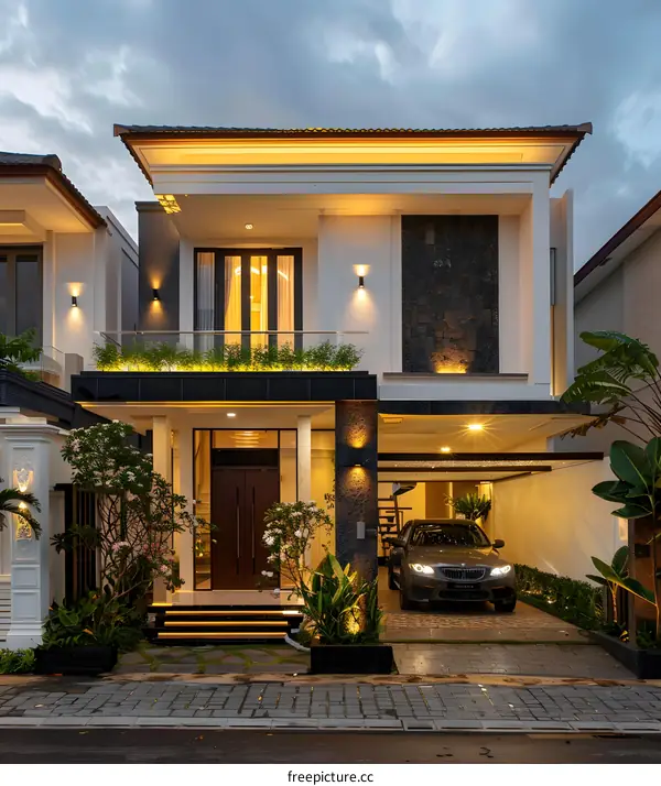 Modern Minimalist Two Story House with Car Garage