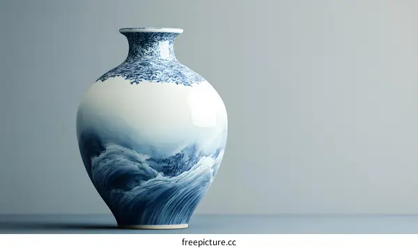 Blue and White Porcelain Vase with Mountain Scene