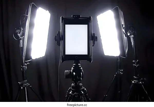 Phone On Tripod With Three Lights