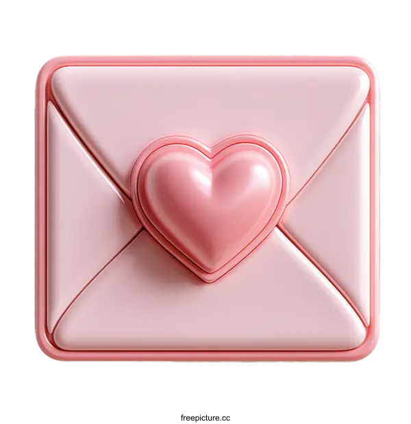 [Transparent Background PNG]3D Illustration of a Pink Envelope with a Heart