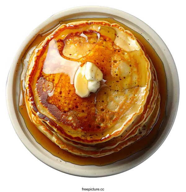 [Transparent Background PNG]Stack of Pancakes with Syrup and Butter