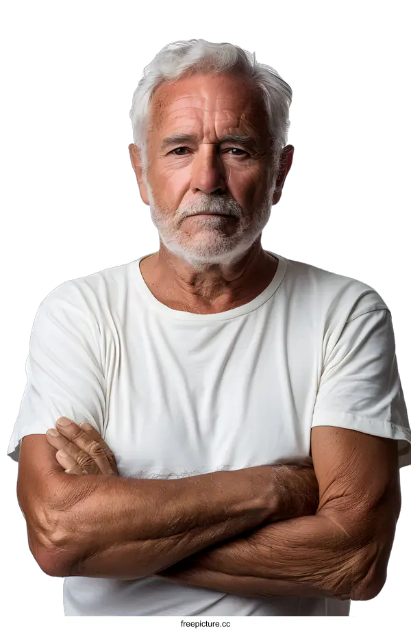 [Transparent Background PNG]Serious Senior Man with Arms Crossed