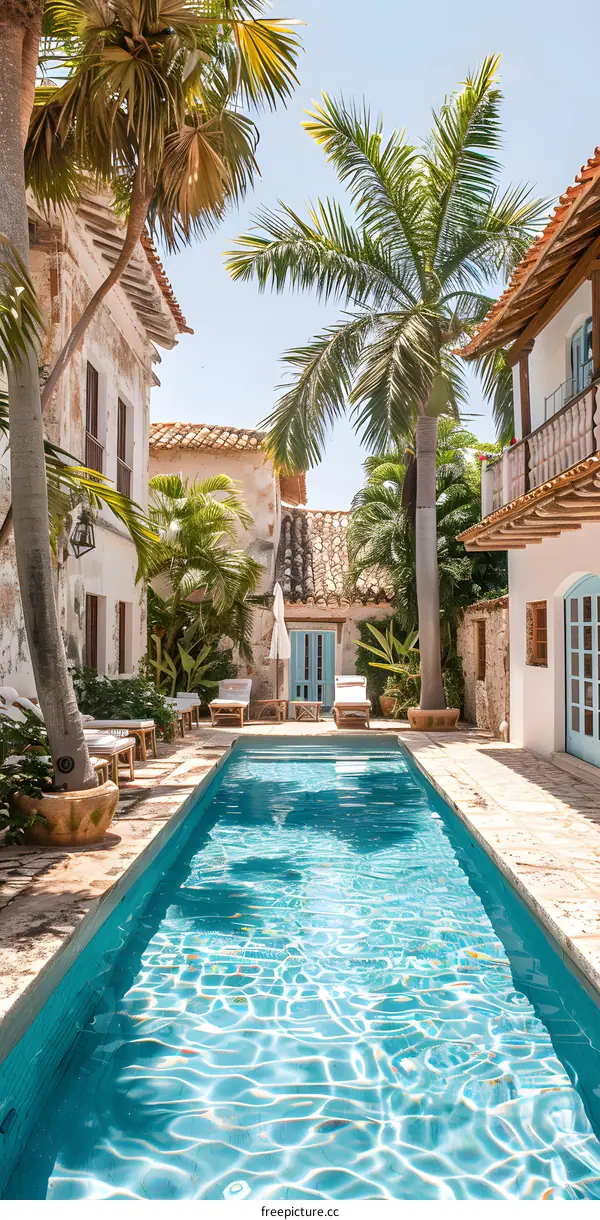 Courtyard with a swimming pool