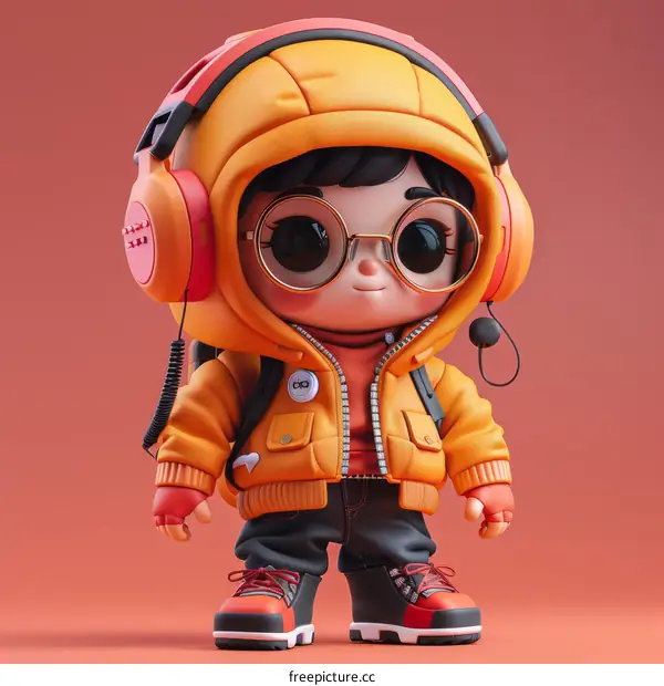 3D illustration of a boy wearing a yellow jacket and headphones