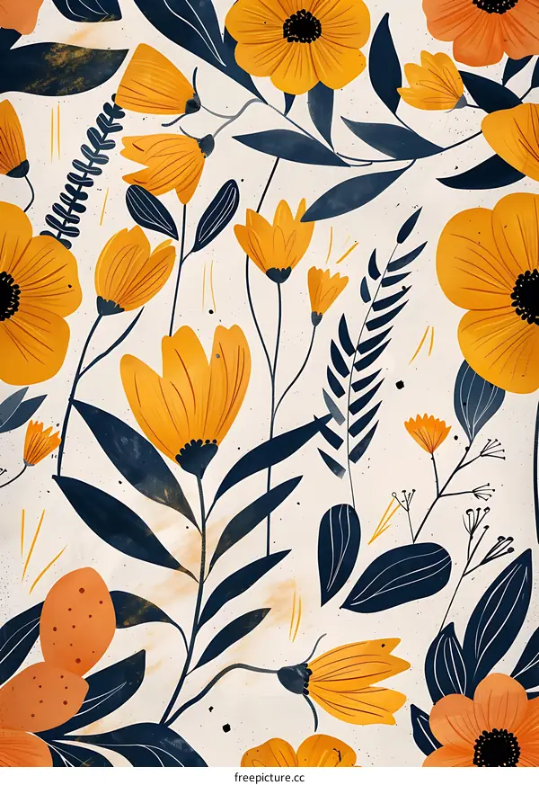 Yellow and Blue Floral Pattern Illustration