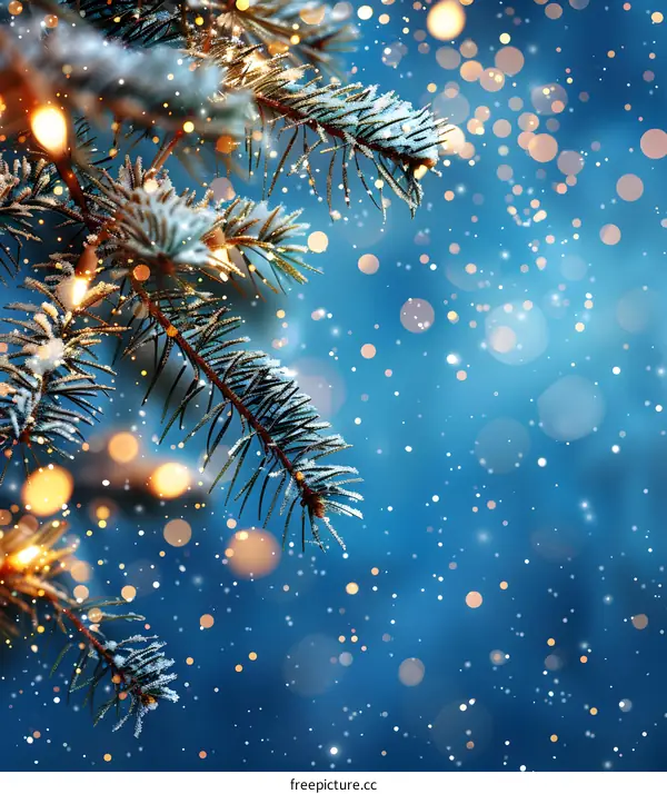 Christmas tree with lights and snow