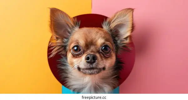 Playful Chihuahua Dog Peeking Through Colorful Background