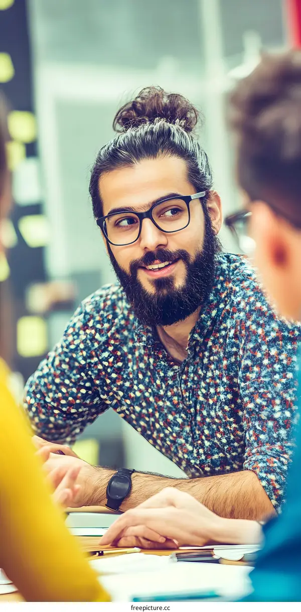 Young Man with Glasses Sitting at Table