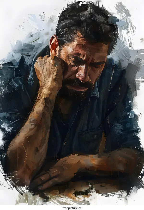 Man in a Blue Shirt with Sad Expression