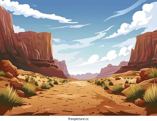 Canyon Landscape with Dirt Road and Blue Sky