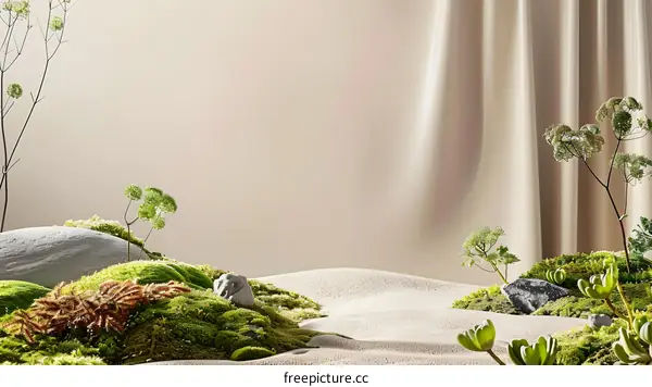 Minimalist Desert Landscape With Green Plants