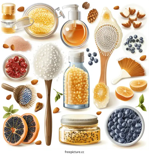 Natural cosmetic ingredients seamless pattern