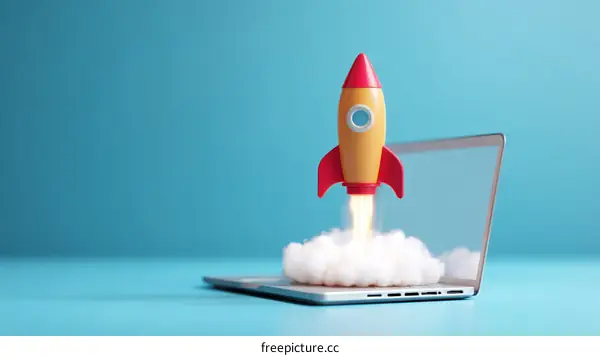 Startup Rocket Launch from Laptop