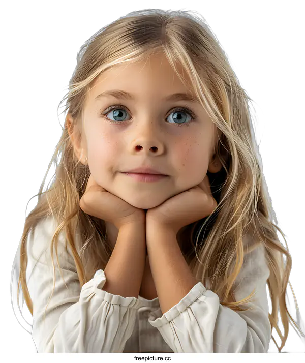 [Transparent Background PNG]Portrait of a Young Girl with Blonde Hair and Blue Eyes