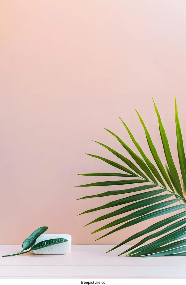 Minimalist Product Photography with Palm Leaf on Pink Background