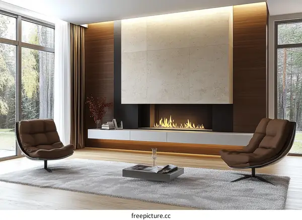 Modern Living Room with Fireplace and Stylish Chairs