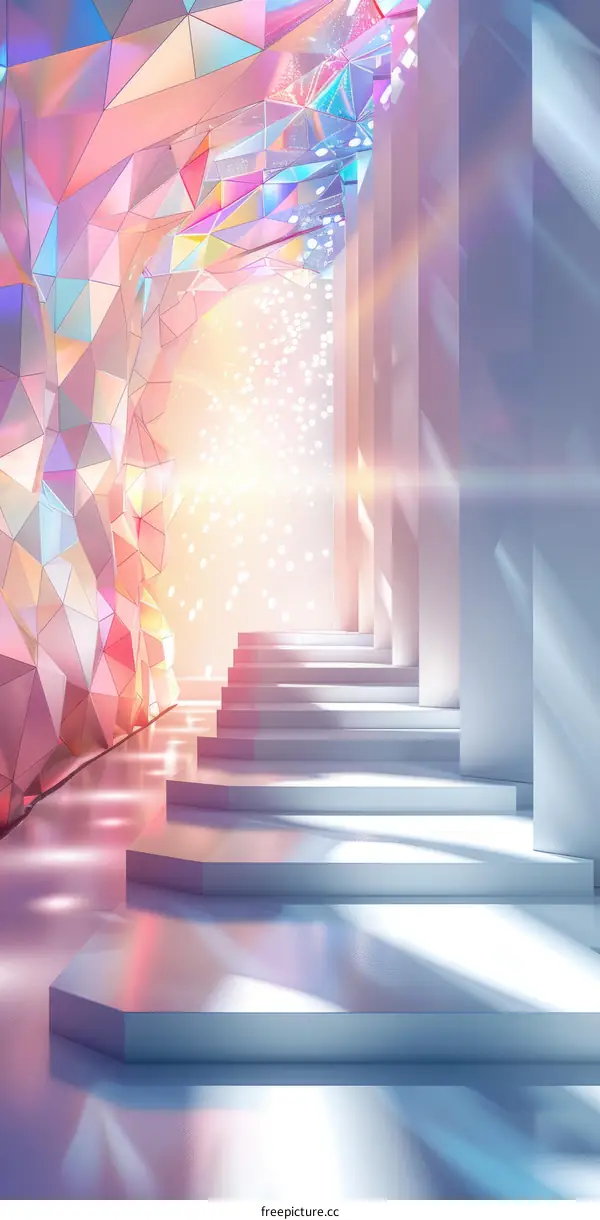 Iridescent Corridor with Stairs: Abstract 3D Architecture