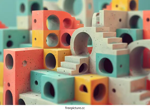 Colorful 3D blocks with holes