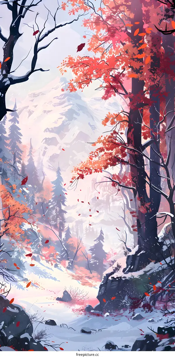 Winter Landscape with Mountains and Trees