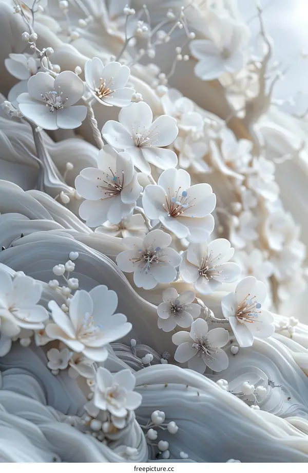 White and Blue Flowers Art