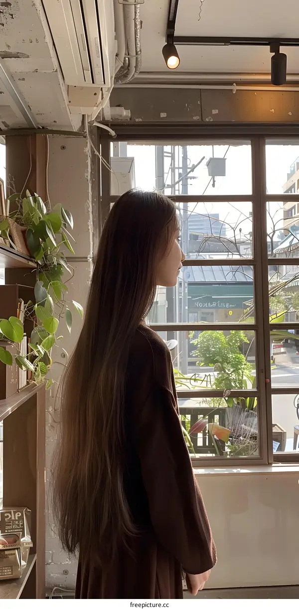 girl standing by the window