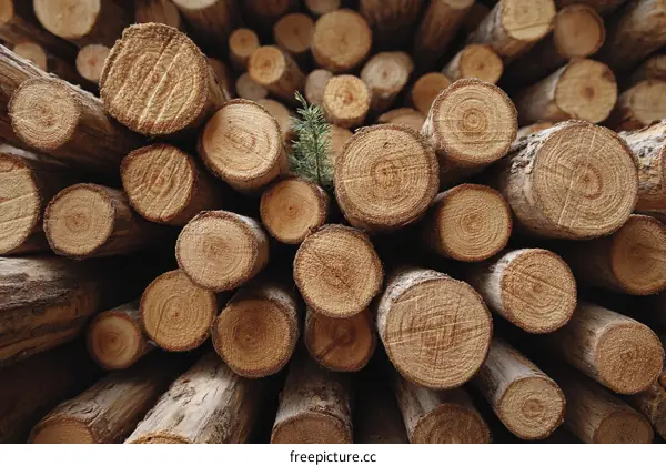 Stacked Logs Texture Close-Up View