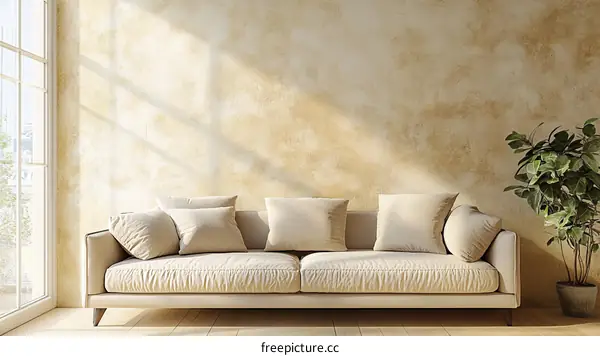 Beige Sofa in a Light Filled Living Room