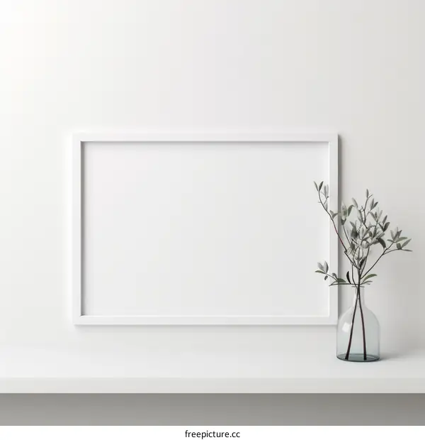 White frame mockup with plant on shelf
