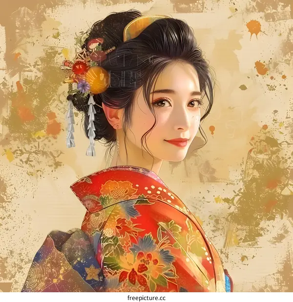 Illustration of a girl in a kimono