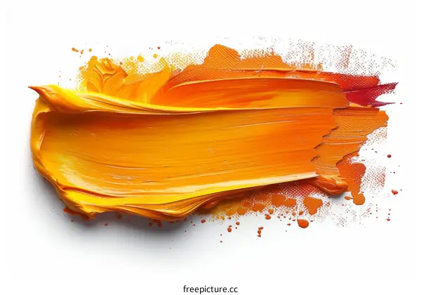 Close-up of a bright orange oil painting brush stroke with a white background