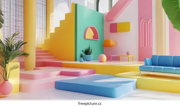 Abstract Colorful 3D Room Interior Design
